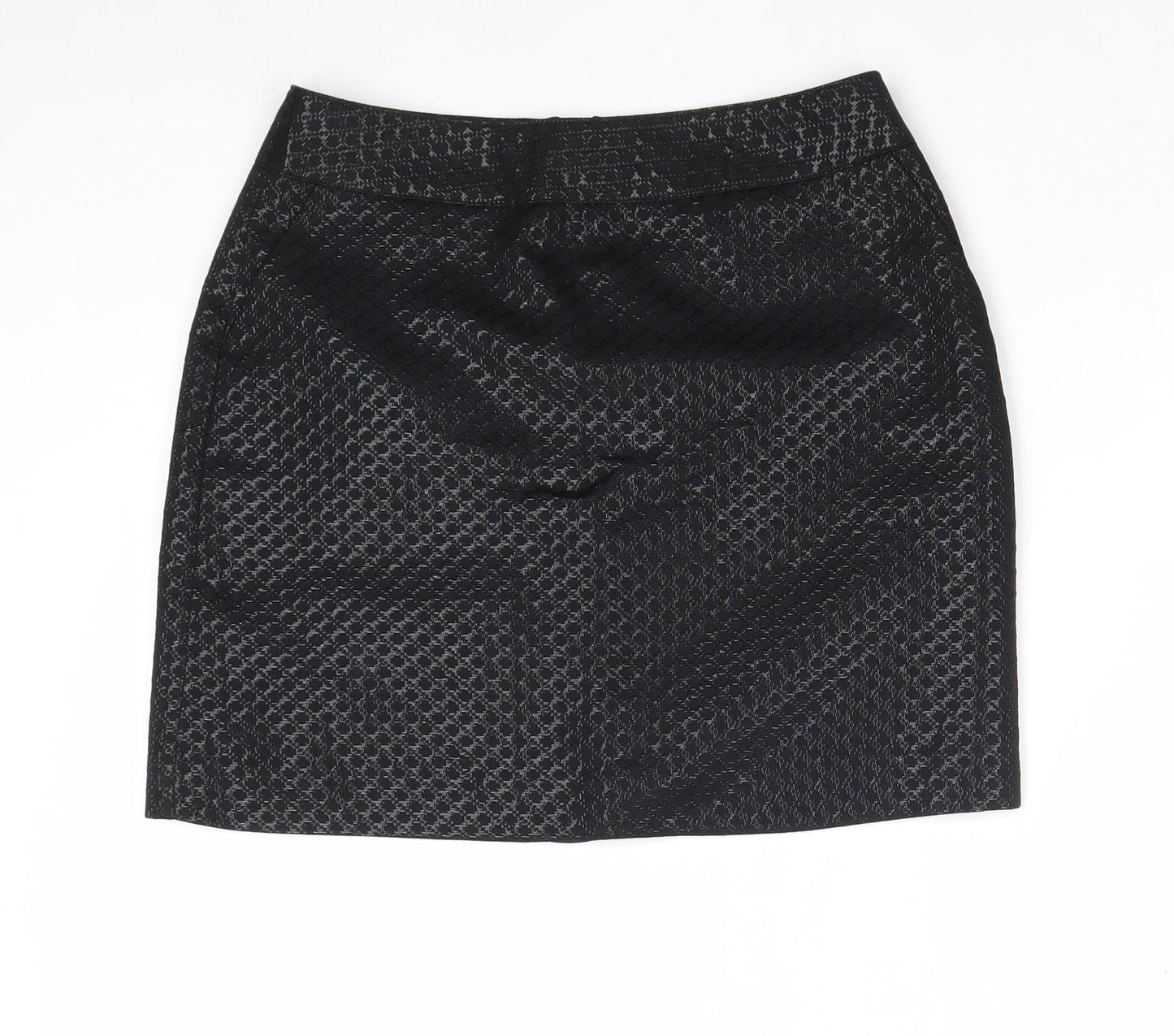 New Look Womens Black Geometric Polyester A-Line Skirt Size 10 Zip
