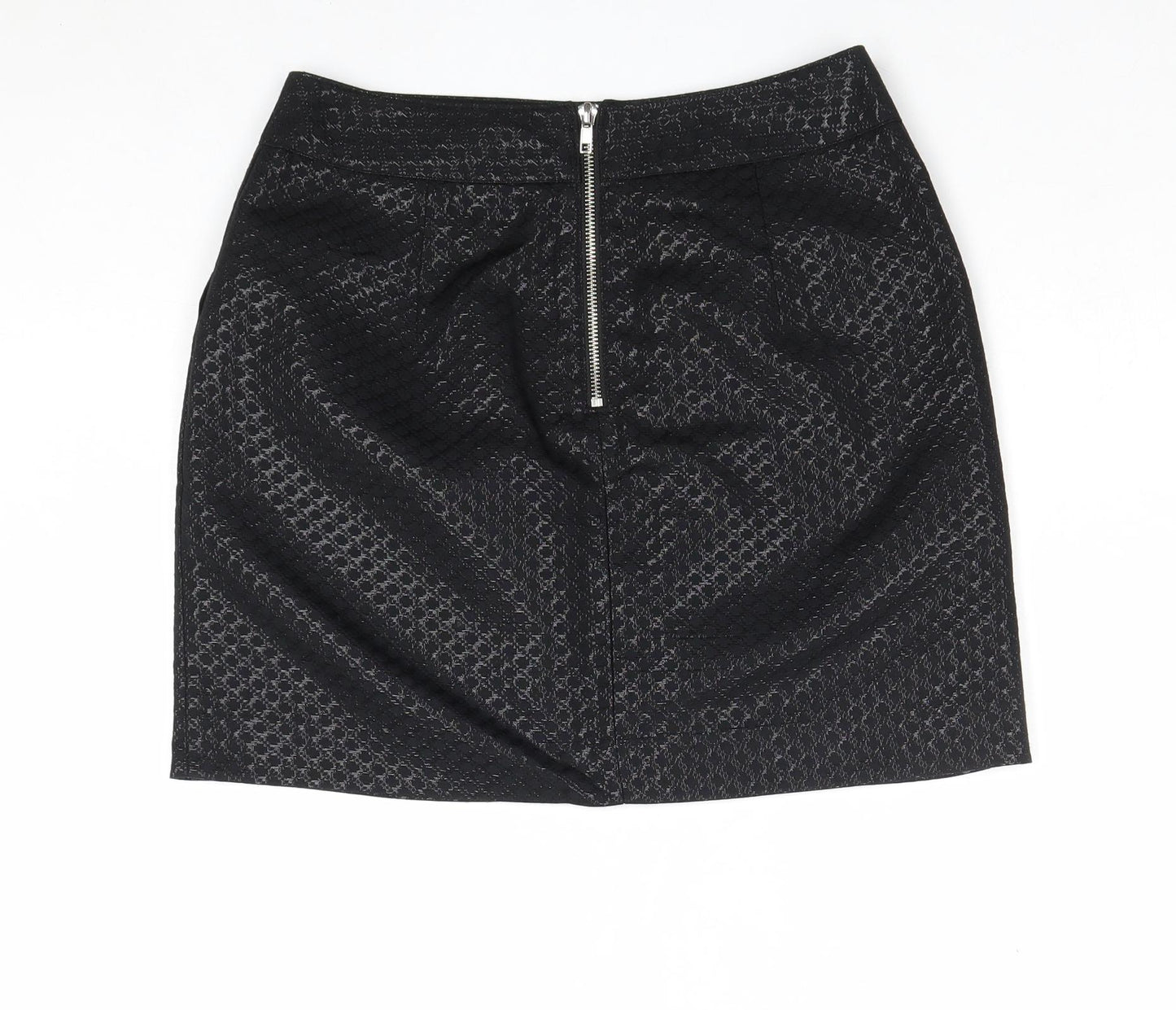 New Look Womens Black Geometric Polyester A-Line Skirt Size 10 Zip