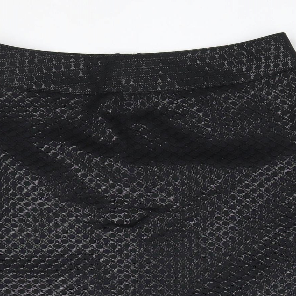 New Look Womens Black Geometric Polyester A-Line Skirt Size 10 Zip