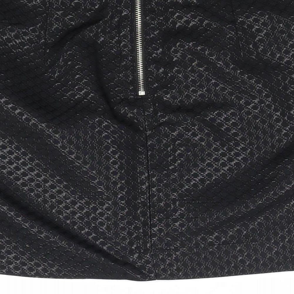 New Look Womens Black Geometric Polyester A-Line Skirt Size 10 Zip