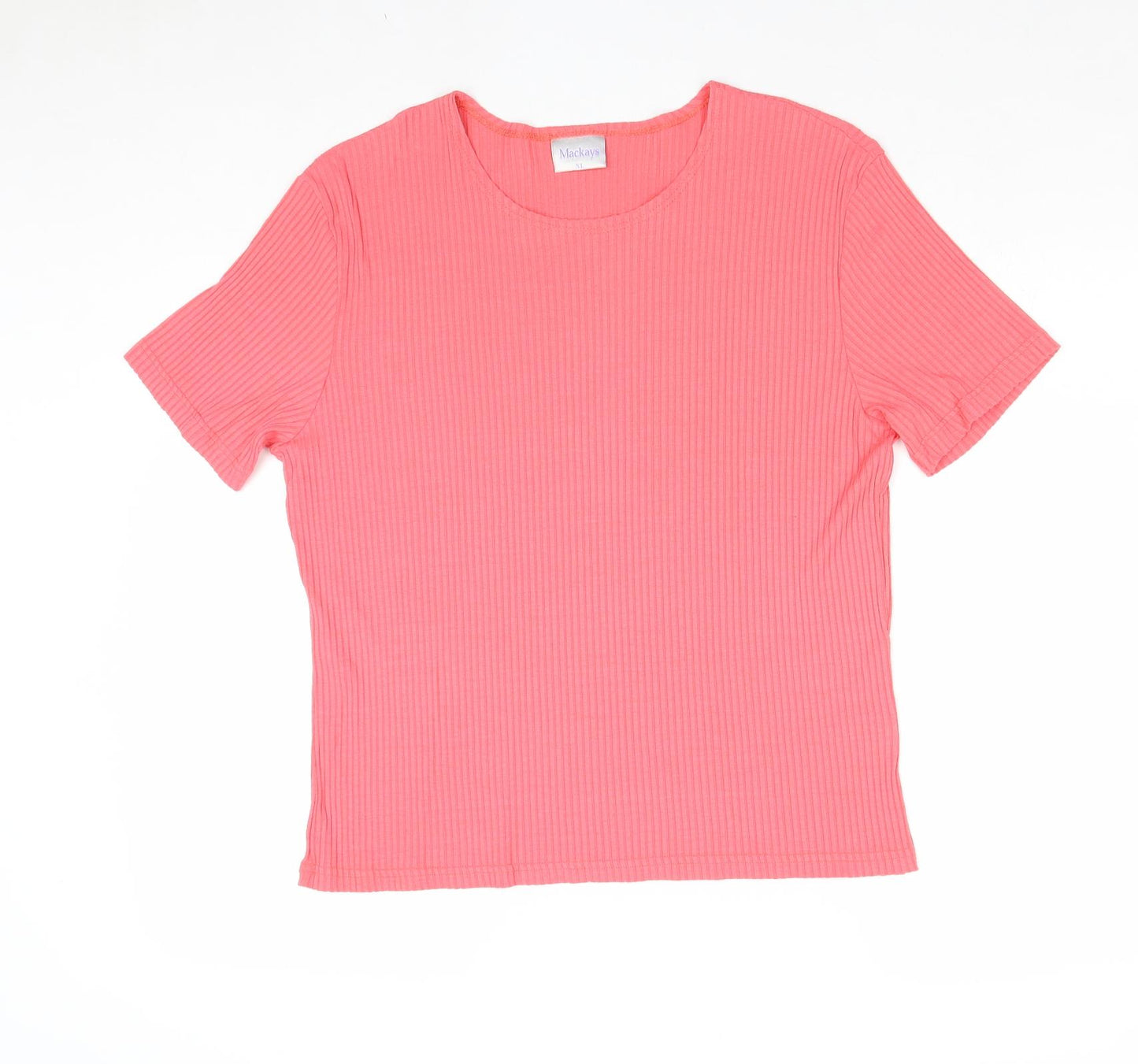 MACKAYS Womens Pink Viscose Basic T-Shirt Size XL Round Neck - Ribbed