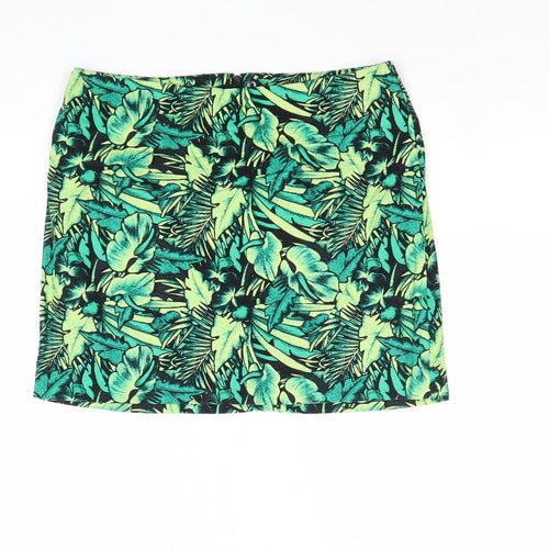 Divided by H&M Womens Green Floral Cotton A-Line Skirt Size 10 Zip