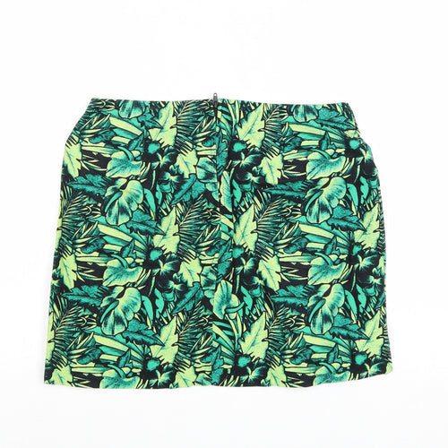 Divided by H&M Womens Green Floral Cotton A-Line Skirt Size 10 Zip