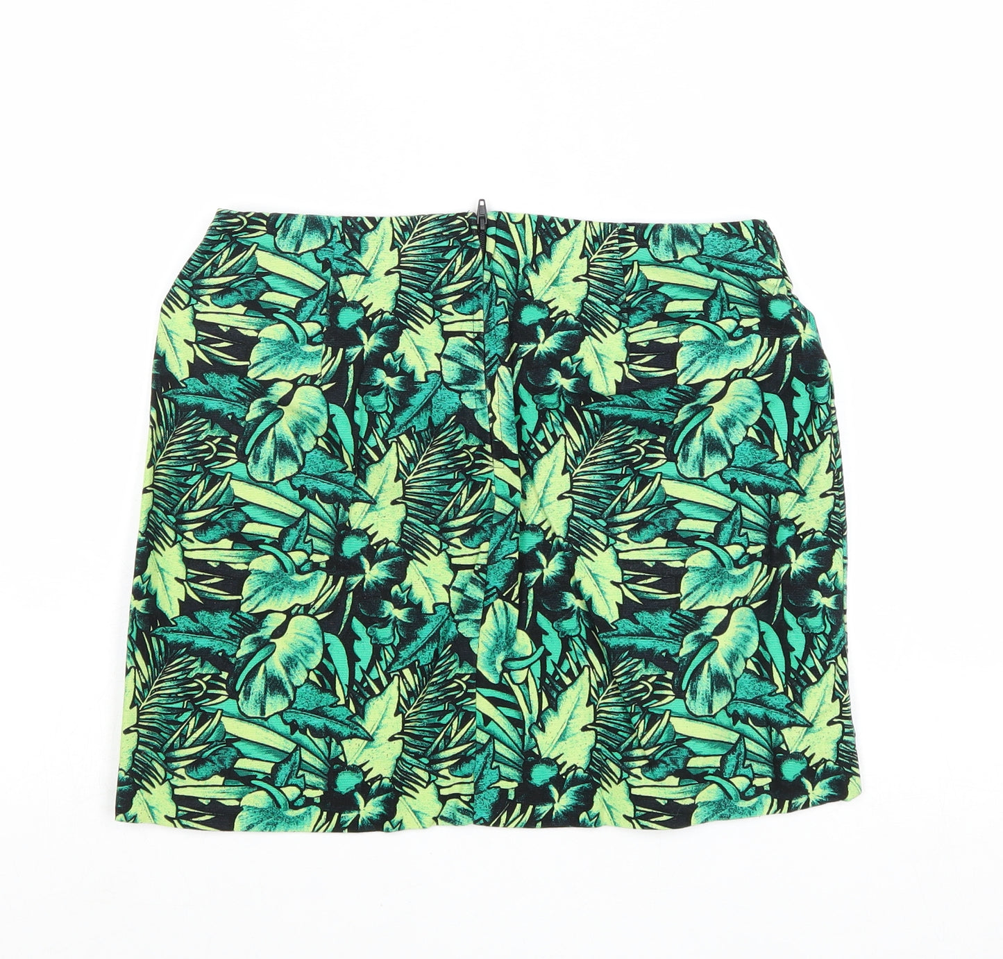 Divided by H&M Womens Green Floral Cotton A-Line Skirt Size 10 Zip
