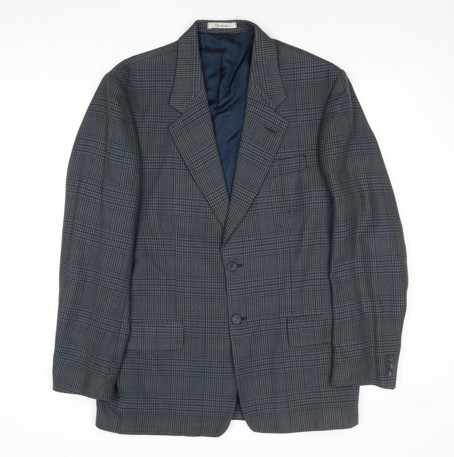 Berkertex Mens Blue Geometric Polyester Jacket Suit Jacket Size 40 Regular