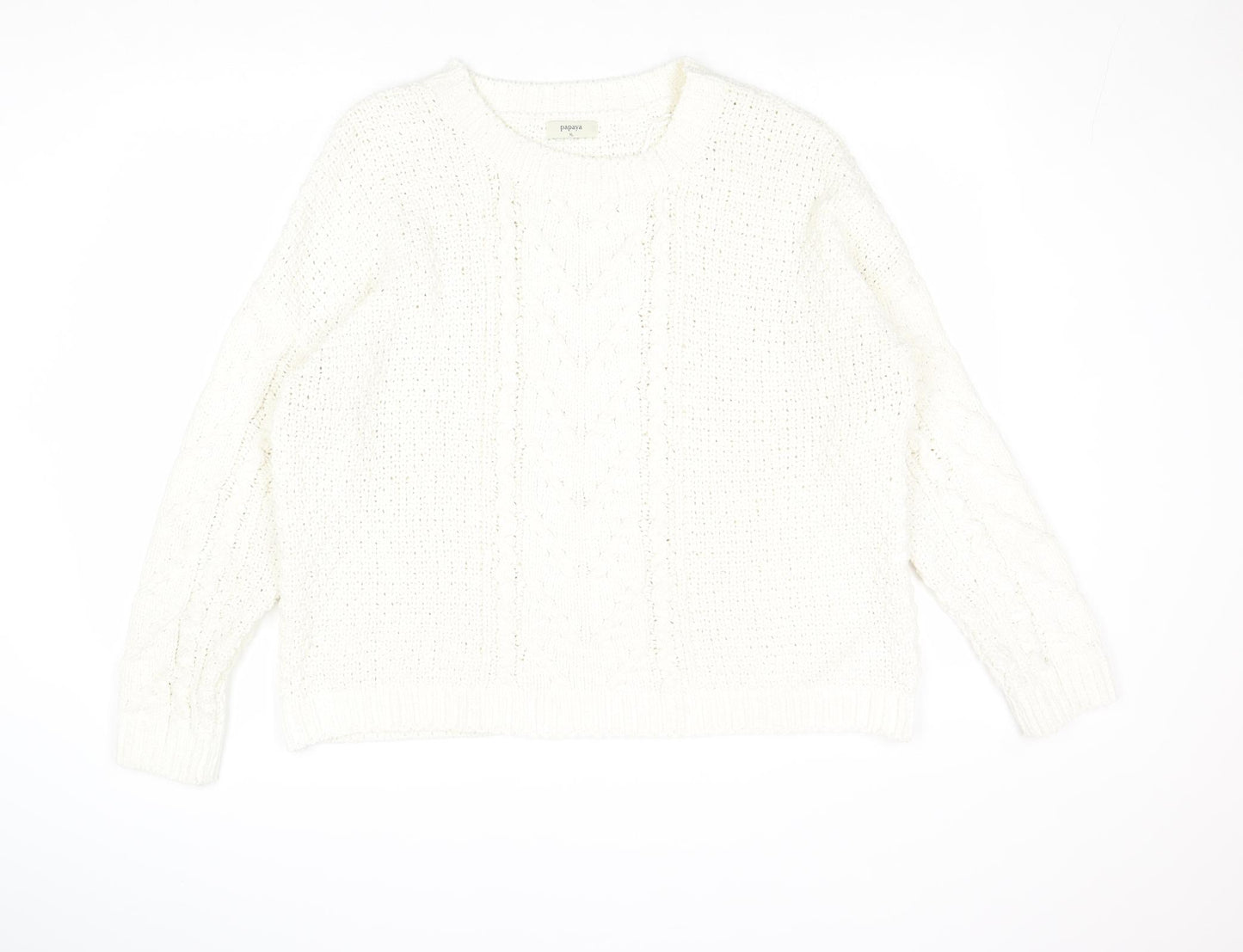 Papaya Womens White Round Neck Polyester Pullover Jumper Size XL