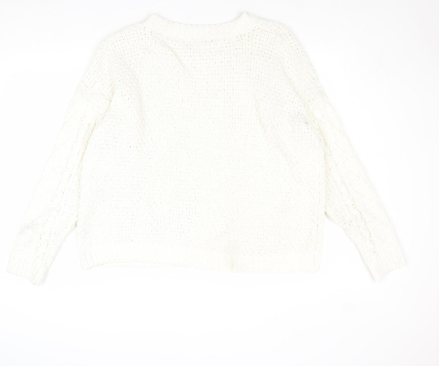 Papaya Womens White Round Neck Polyester Pullover Jumper Size XL