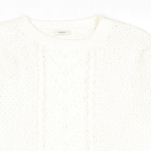 Papaya Womens White Round Neck Polyester Pullover Jumper Size XL