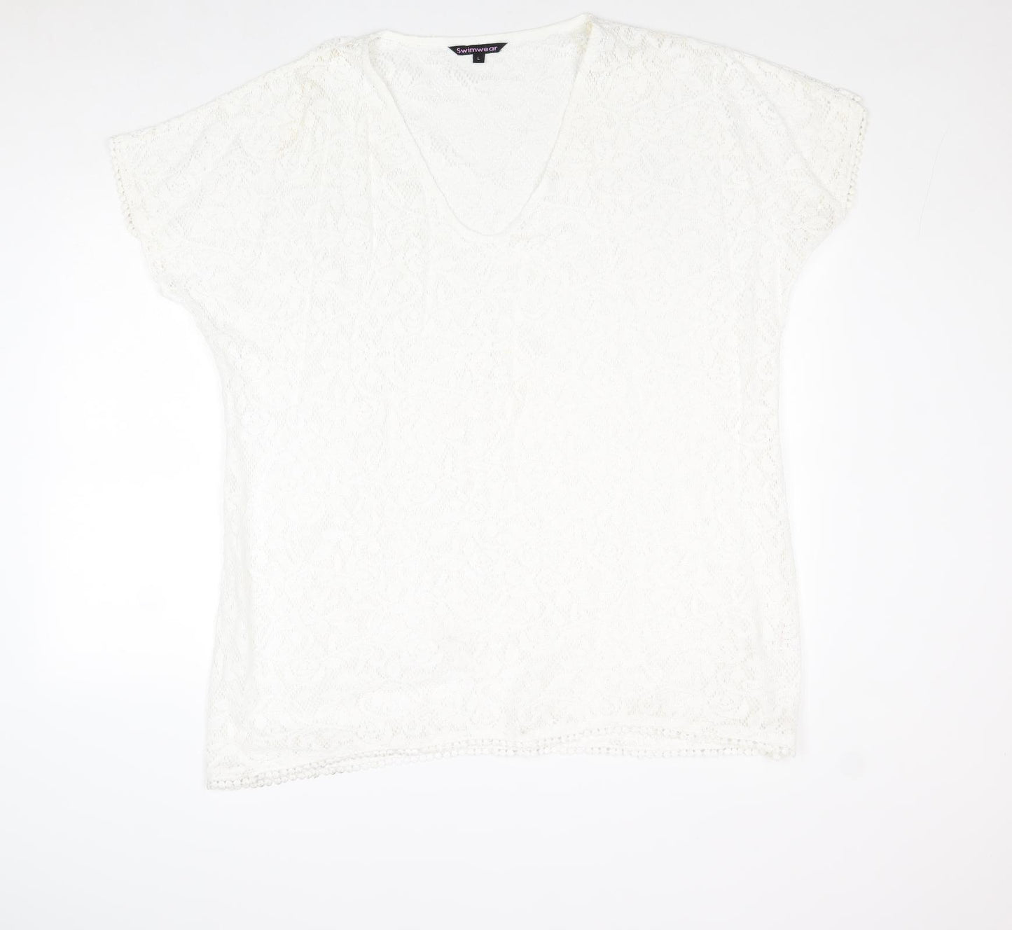 Swimwear Womens White Cotton Top Size L - Lace