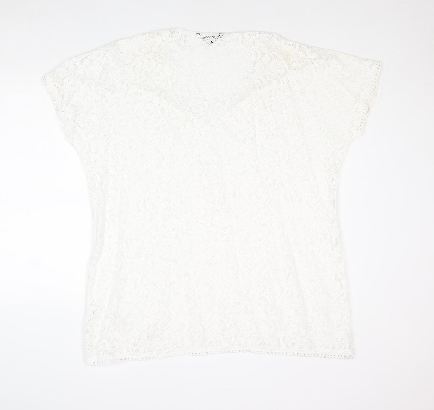Swimwear Womens White Cotton Top Size L - Lace