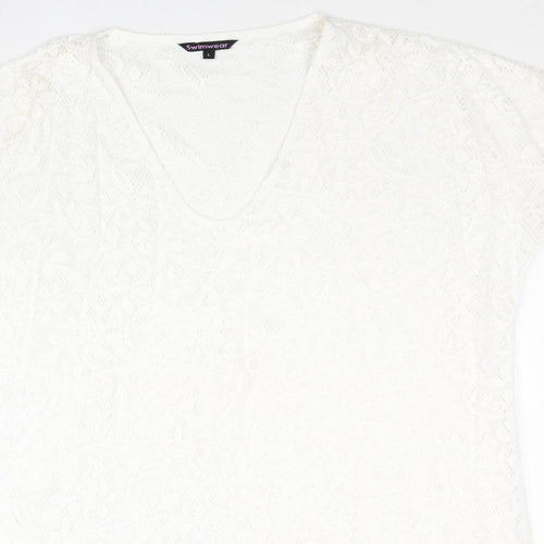 Swimwear Womens White Cotton Top Size L - Lace
