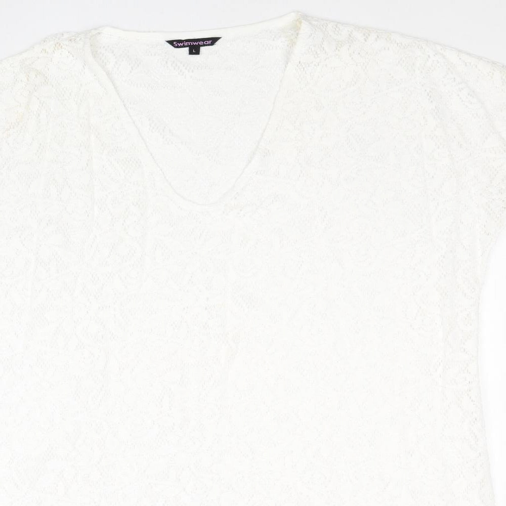 Swimwear Womens White Cotton Top Size L - Lace