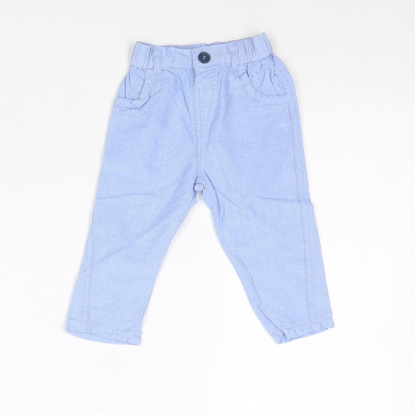 George Boys Blue 100% Cotton Capri Trousers Size 6-9 Months Button