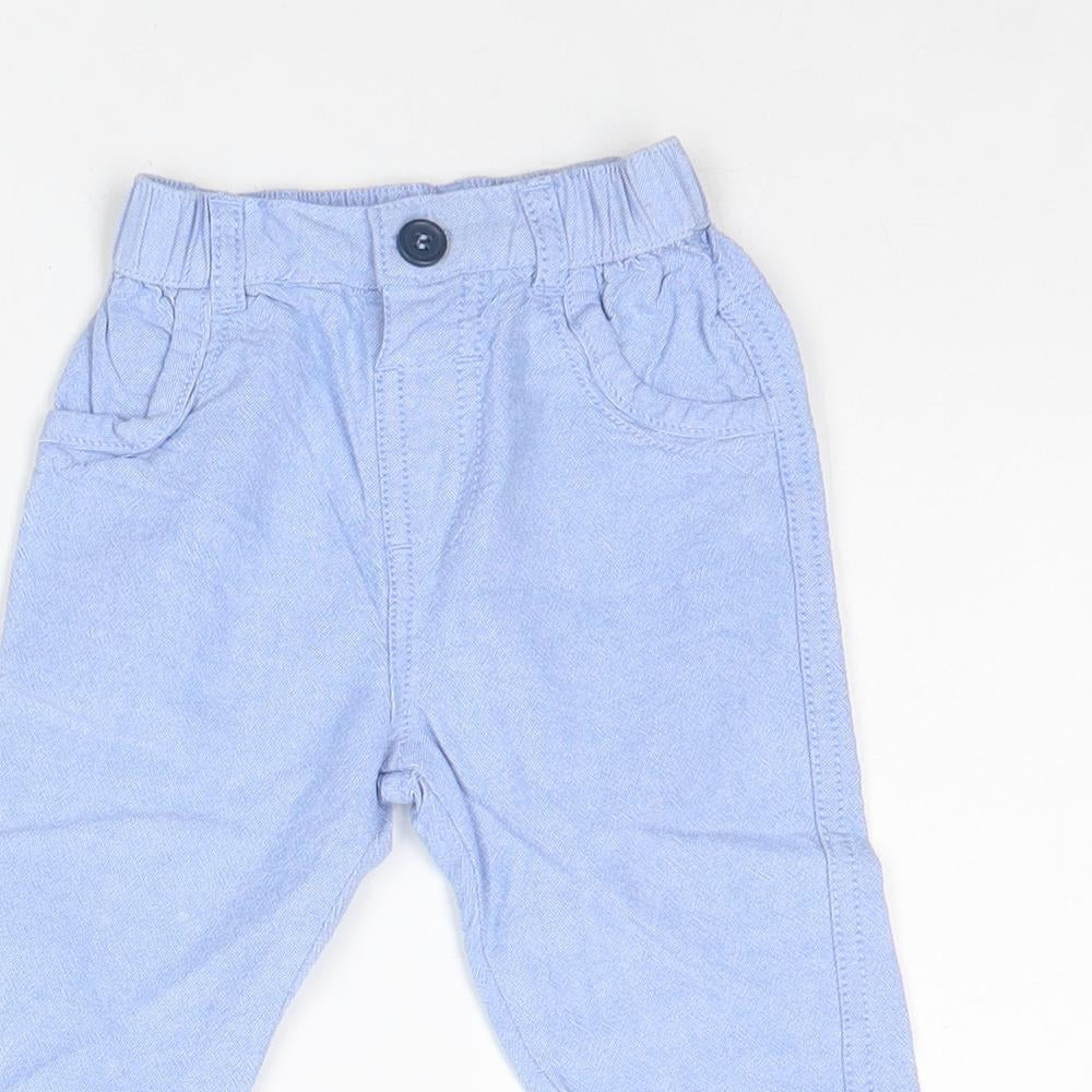 George Boys Blue 100% Cotton Capri Trousers Size 6-9 Months Button