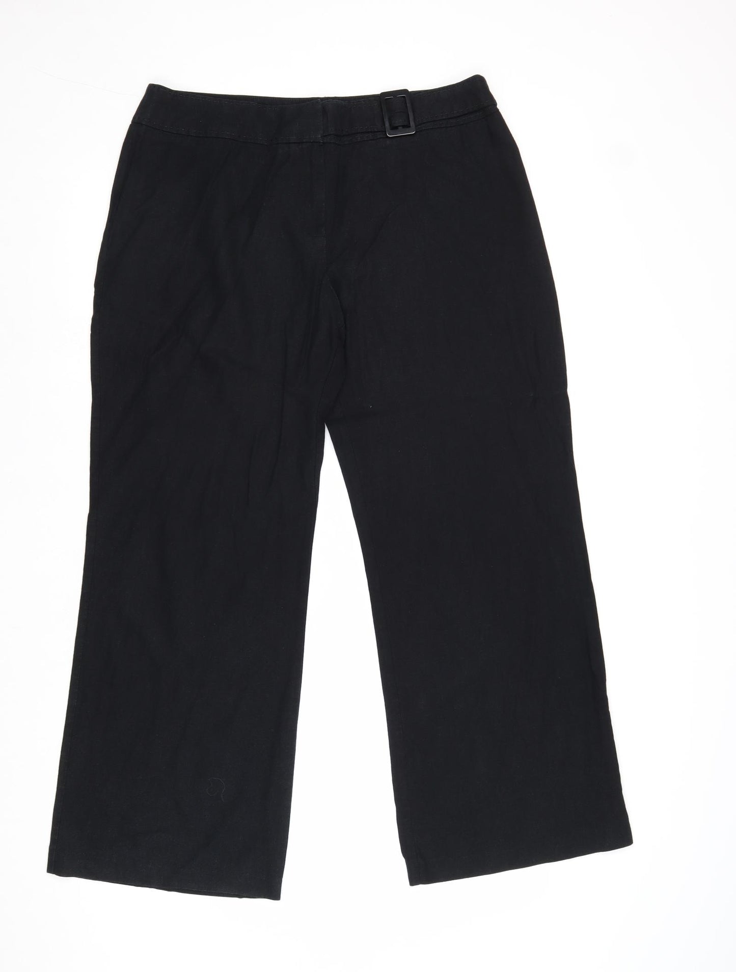 Marks and Spencer Womens Black Linen Trousers Size 14 Regular Zip