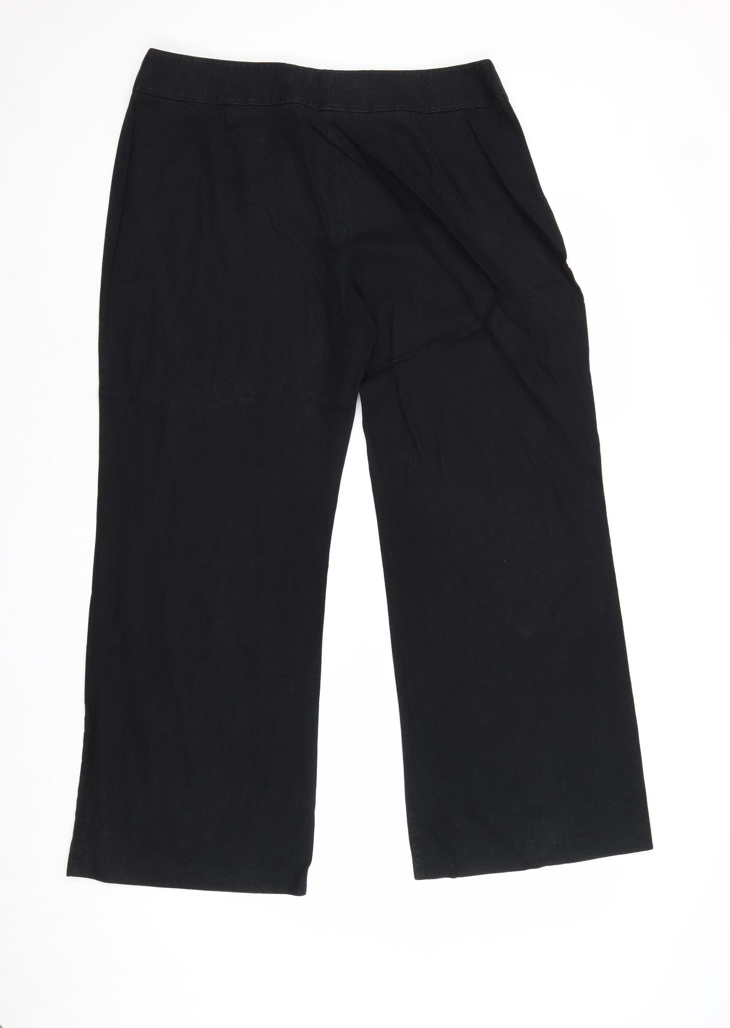 Marks and Spencer Womens Black Linen Trousers Size 14 Regular Zip