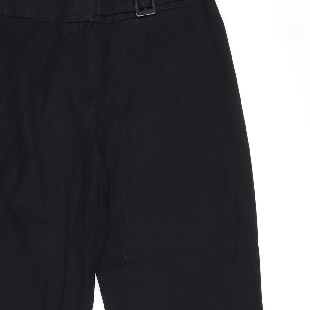 Marks and Spencer Womens Black Linen Trousers Size 14 Regular Zip
