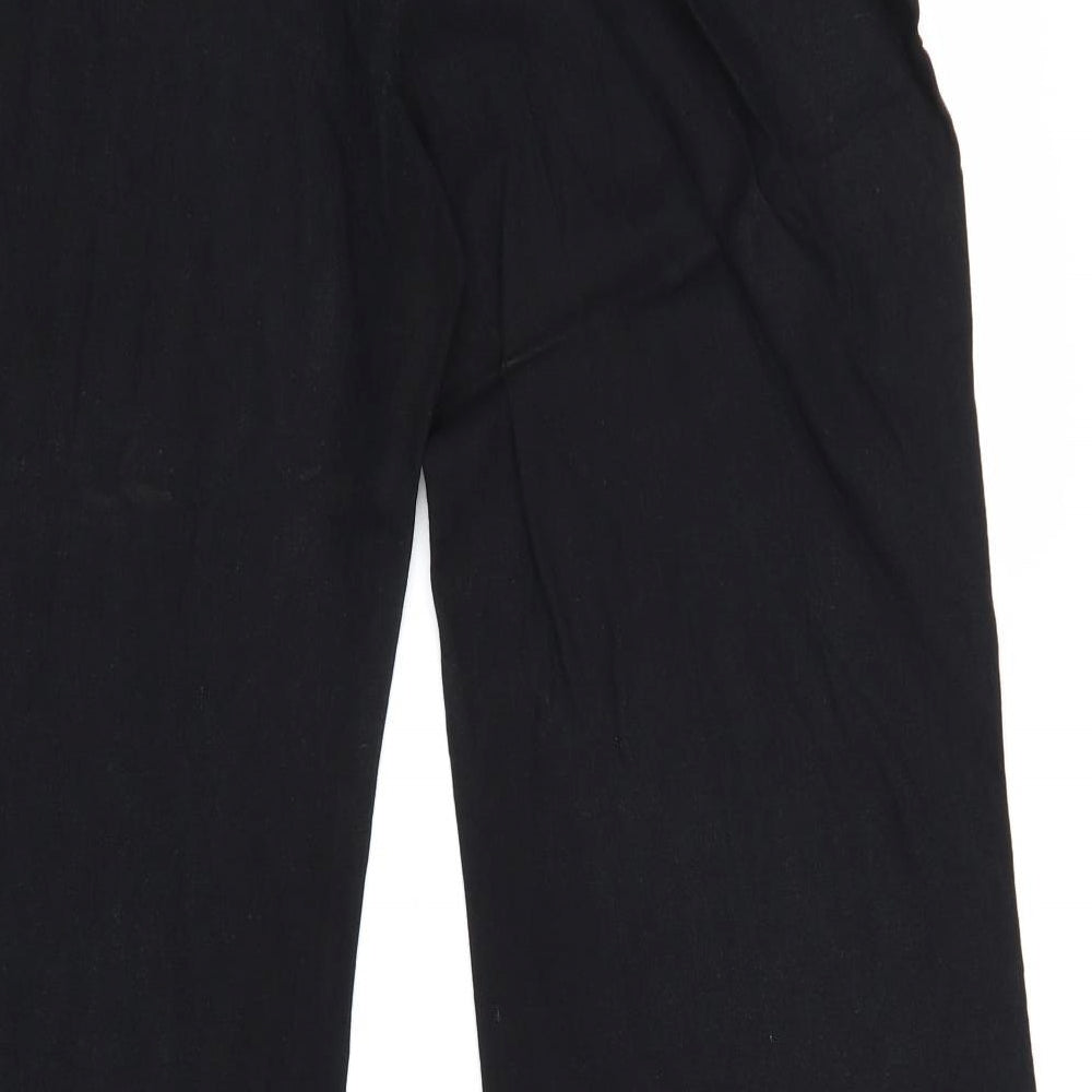 Marks and Spencer Womens Black Linen Trousers Size 14 Regular Zip