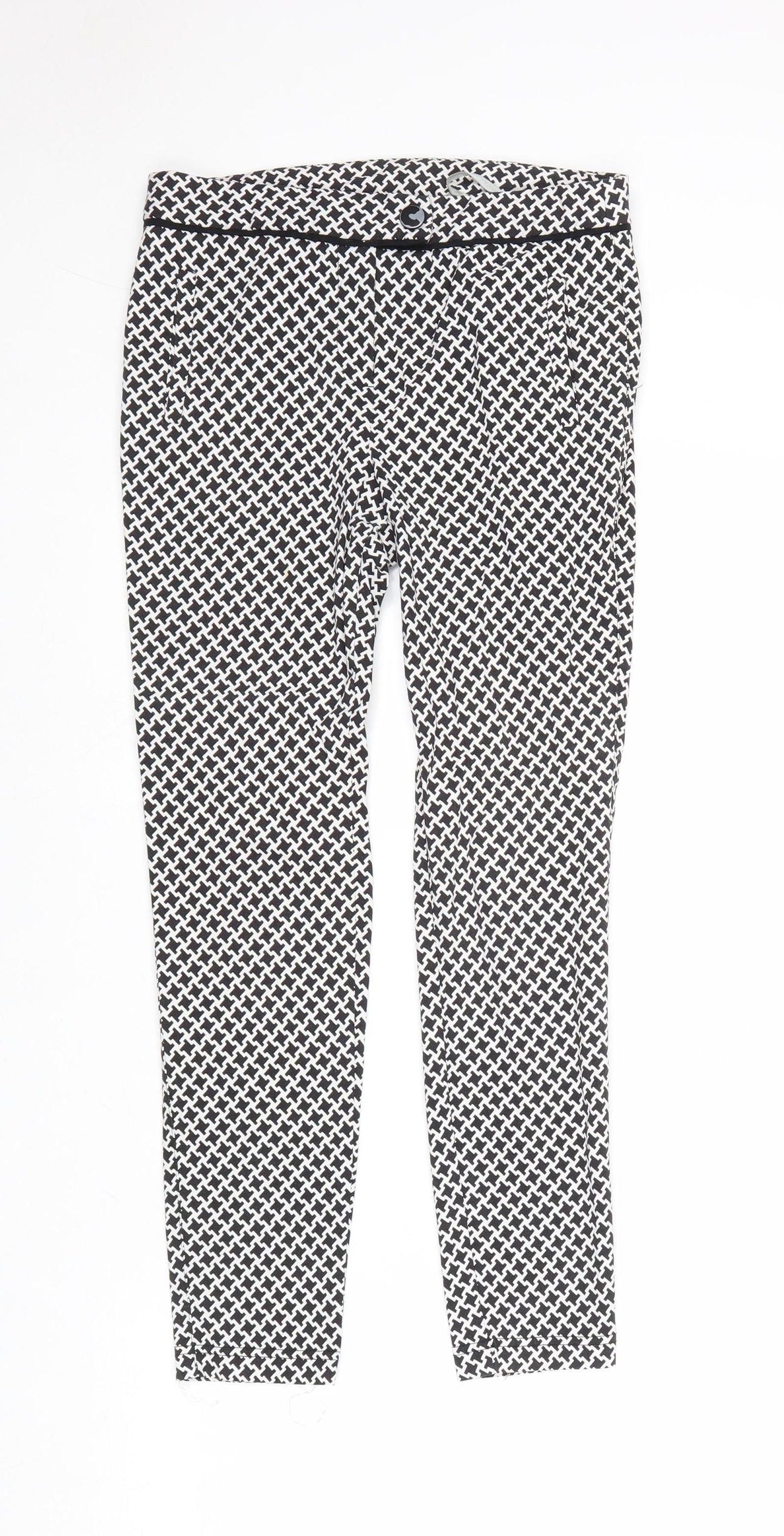 Dorothy Perkins Womens Black Geometric Viscose Trousers Size 6 Regular Zip