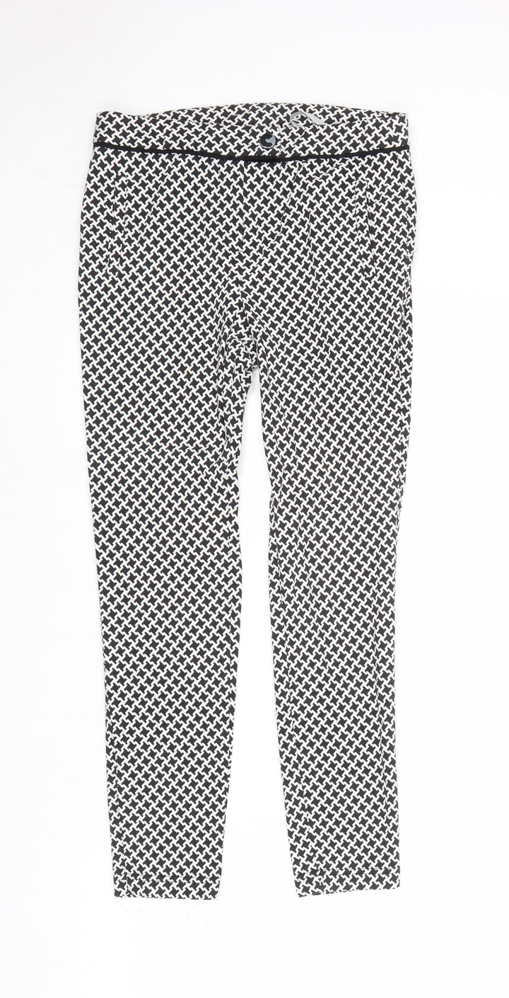 Dorothy Perkins Womens Black Geometric Viscose Trousers Size 6 Regular Zip