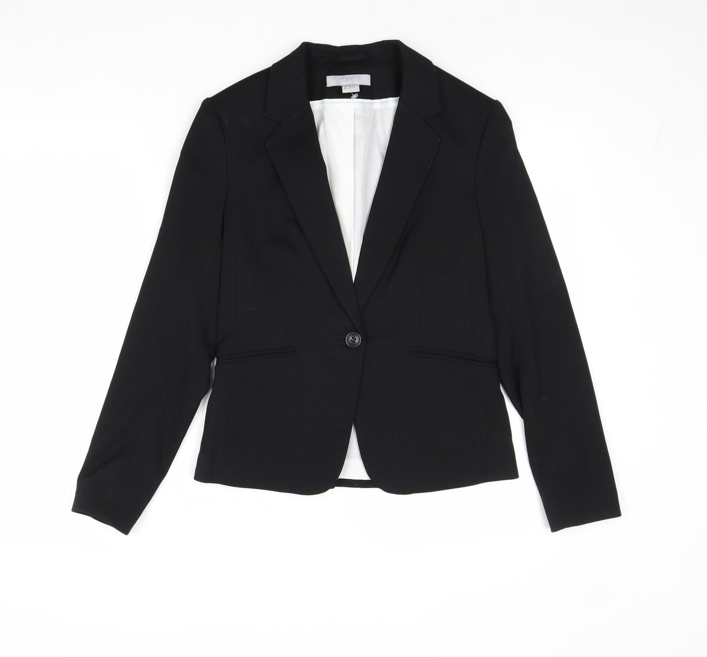 H&M Womens Black Polyester Jacket Suit Jacket Size 10