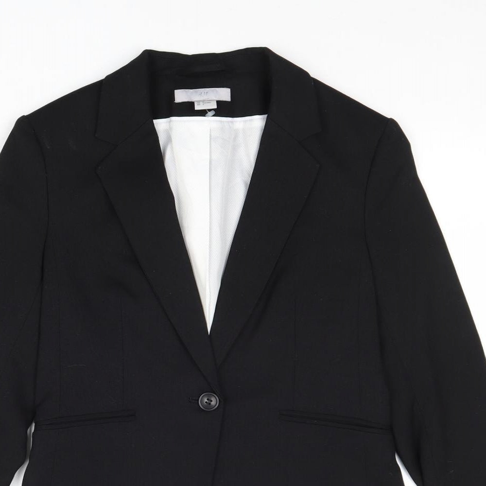 H&M Womens Black Polyester Jacket Suit Jacket Size 10