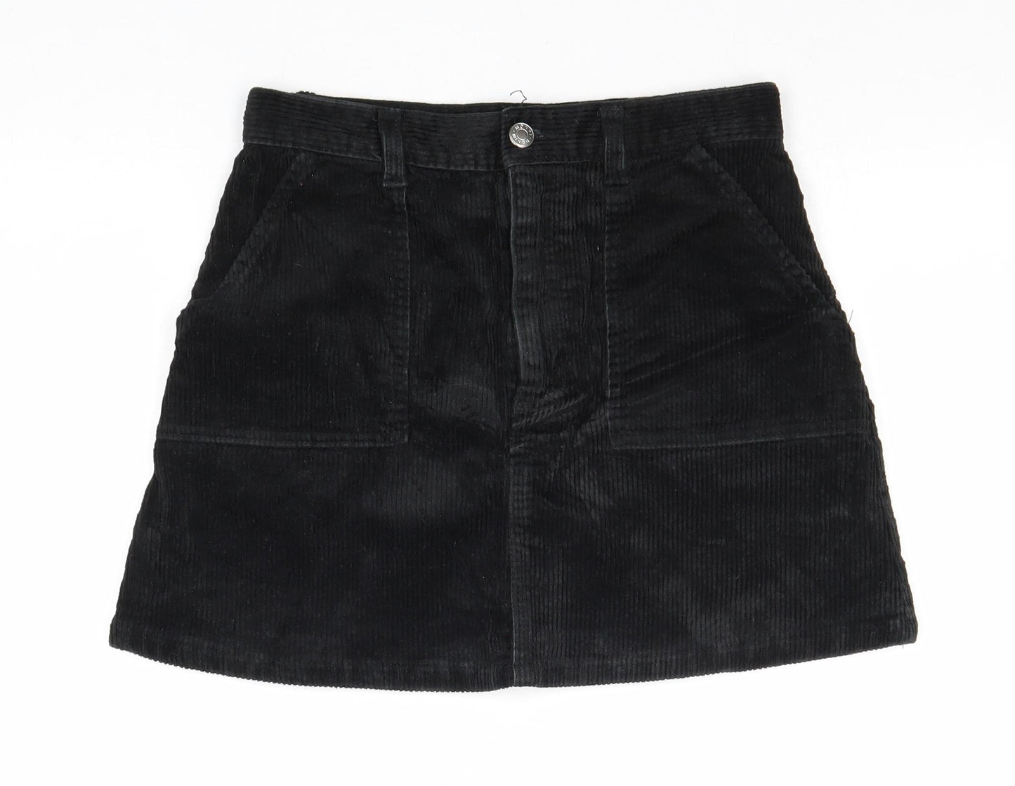Monki Womens Black Cotton A-Line Skirt Size 10 Zip