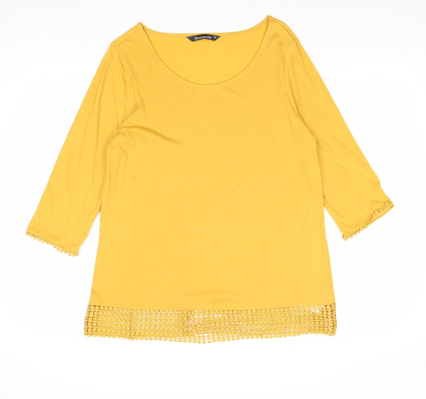 Bonmarché Womens Yellow Polyester Basic T-Shirt Size 12 Round Neck