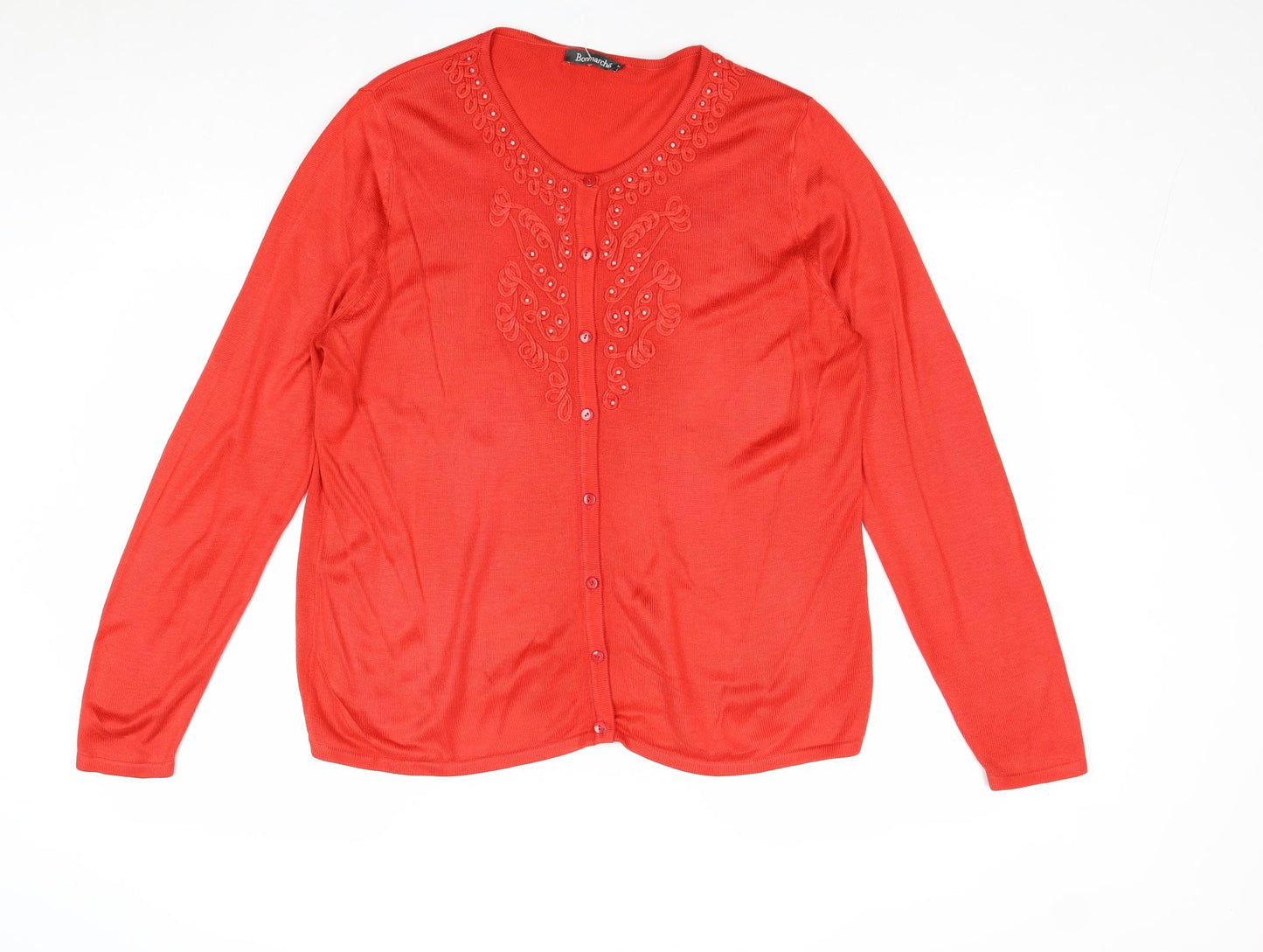 Bonmarché Womens Red Round Neck Acrylic Cardigan Jumper Size M