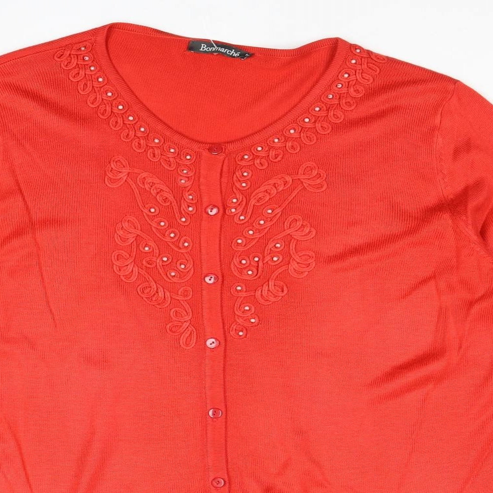 Bonmarché Womens Red Round Neck Acrylic Cardigan Jumper Size M