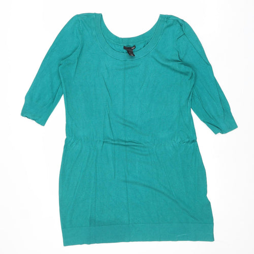 H&M Womens Green Round Neck Viscose Tunic Jumper Size M