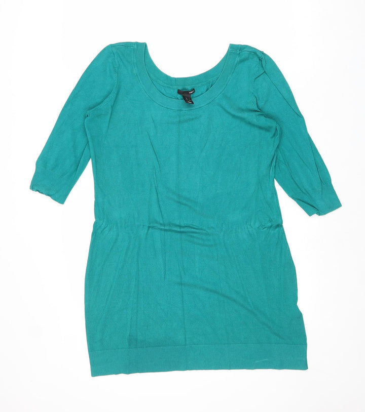 H&M Womens Green Round Neck Viscose Tunic Jumper Size M