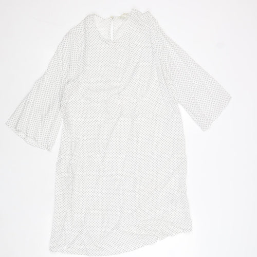 H&M Womens White Geometric Viscose A-Line Size 8 Round Neck Button
