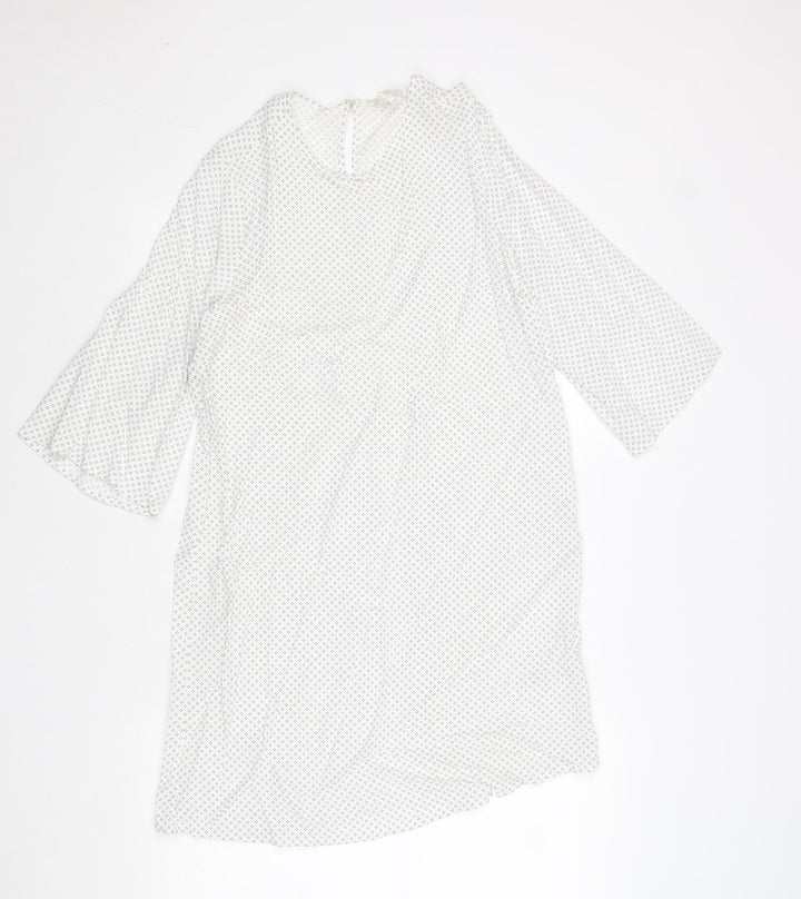 H&M Womens White Geometric Viscose A-Line Size 8 Round Neck Button