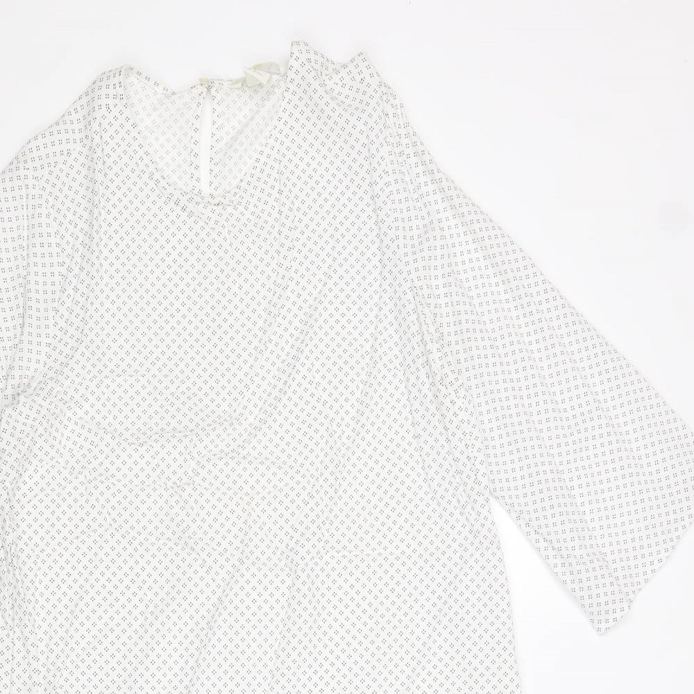 H&M Womens White Geometric Viscose A-Line Size 8 Round Neck Button