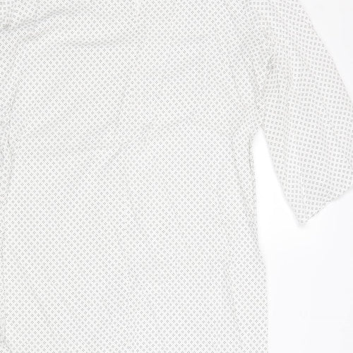 H&M Womens White Geometric Viscose A-Line Size 8 Round Neck Button