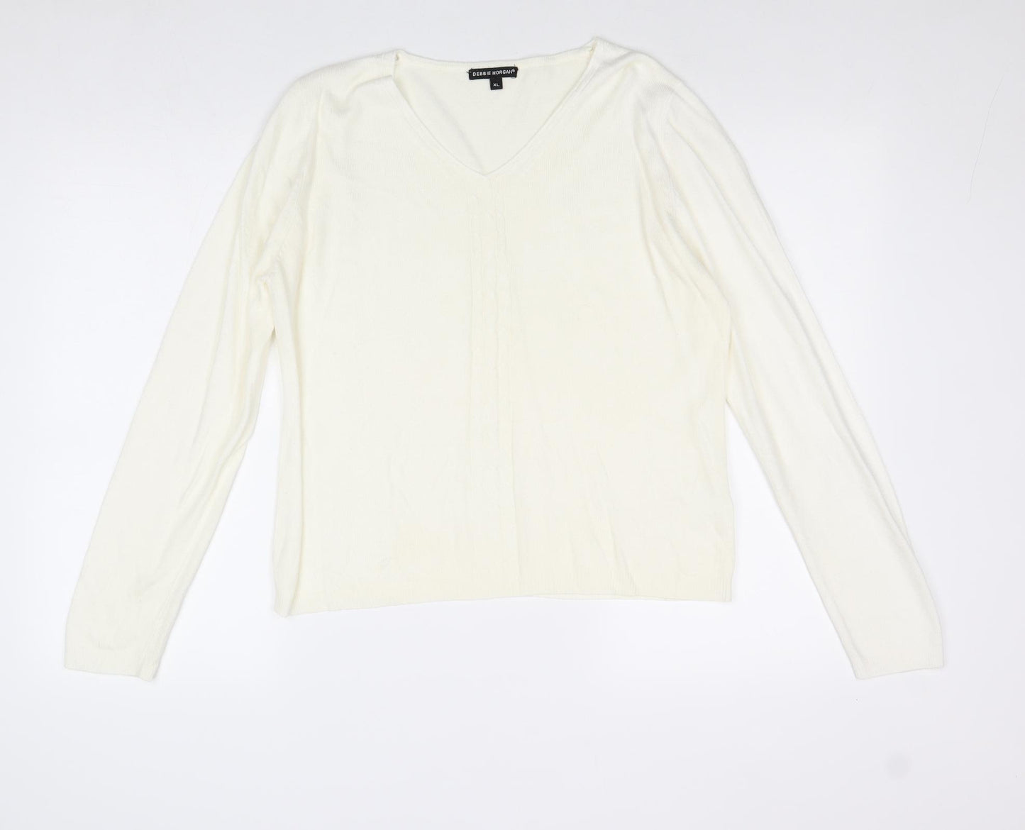 Debbie Morgan Womens Ivory V-Neck Acrylic Pullover Jumper Size XL