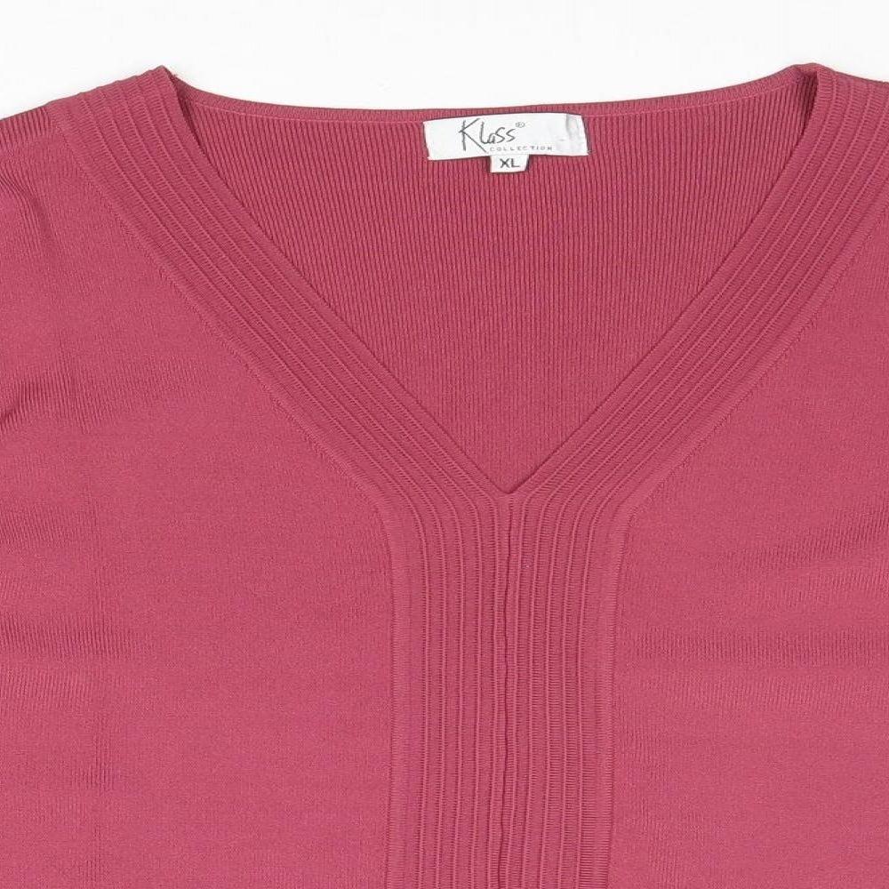 Klass Womens Purple V-Neck Viscose Pullover Jumper Size XL