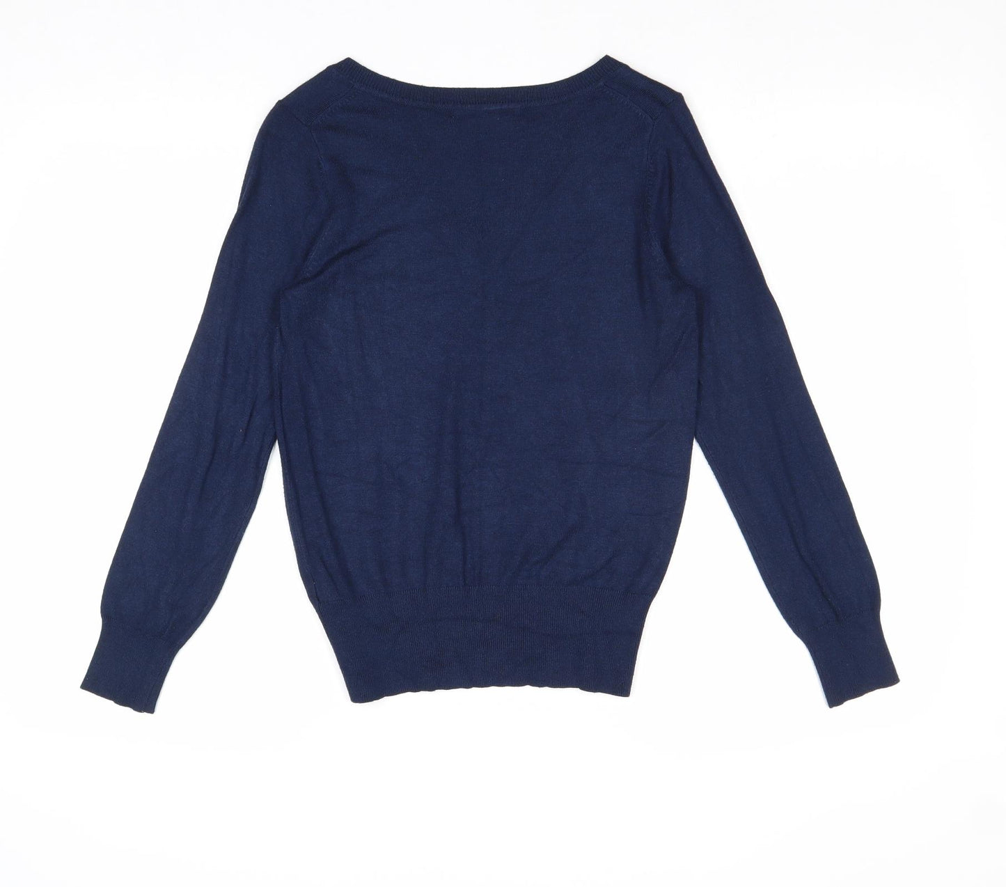 Marks and Spencer Womens Blue V-Neck Viscose Pullover Jumper Size 8