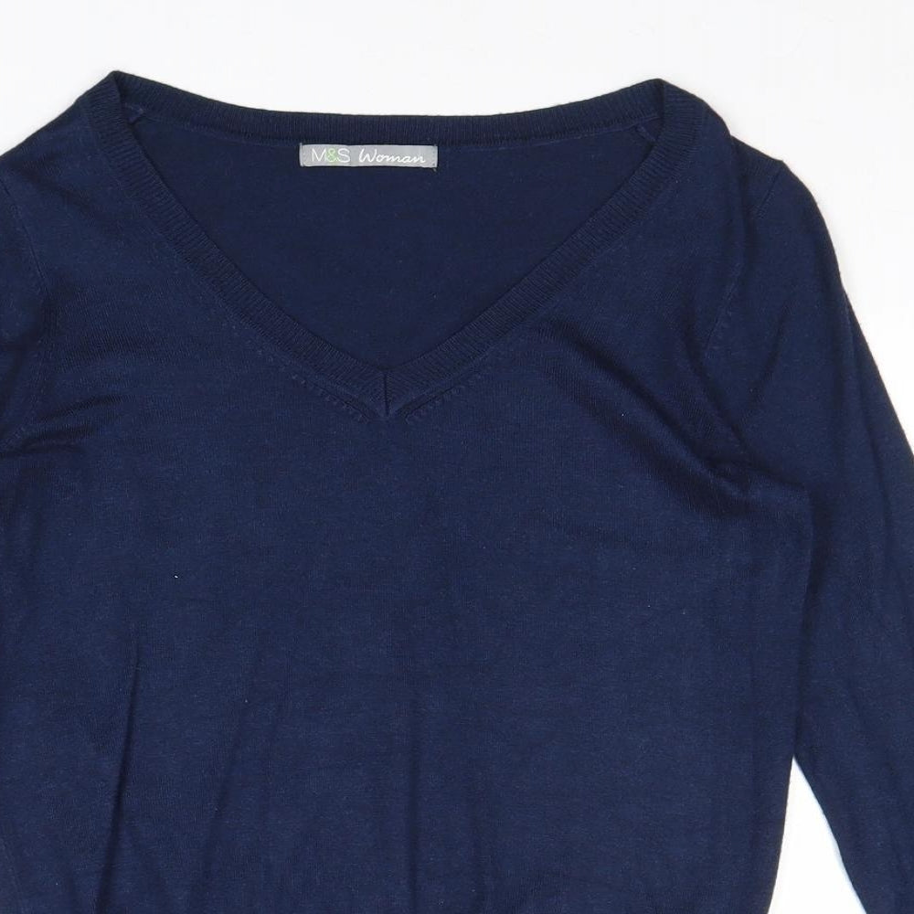 Marks and Spencer Womens Blue V-Neck Viscose Pullover Jumper Size 8