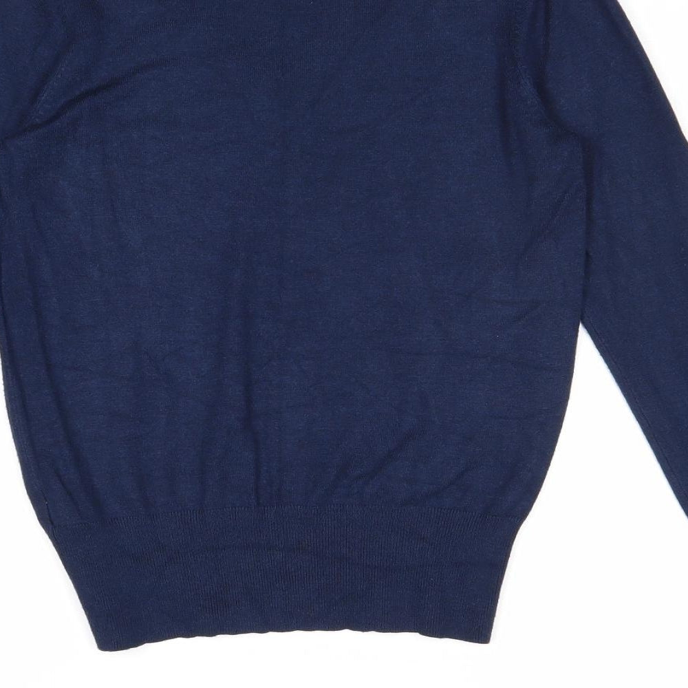 Marks and Spencer Womens Blue V-Neck Viscose Pullover Jumper Size 8
