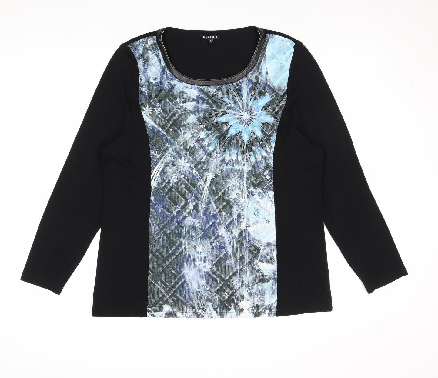 CASAMIA Womens Black Scoop Neck Geometric Viscose Pullover Jumper Size L