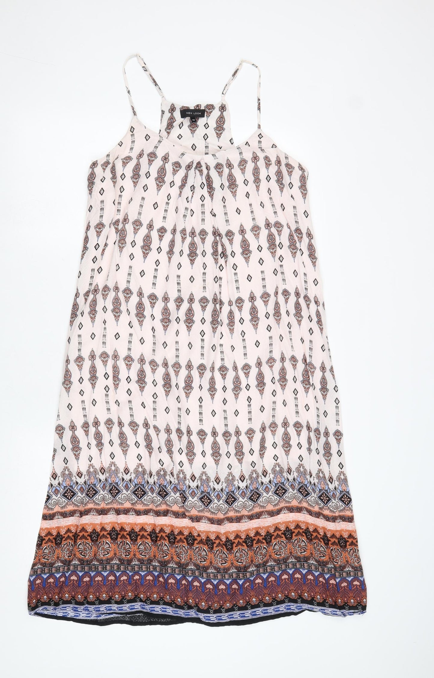 New Look Womens Pink Geometric Viscose Tank Dress Size 12 Round Neck Pullover