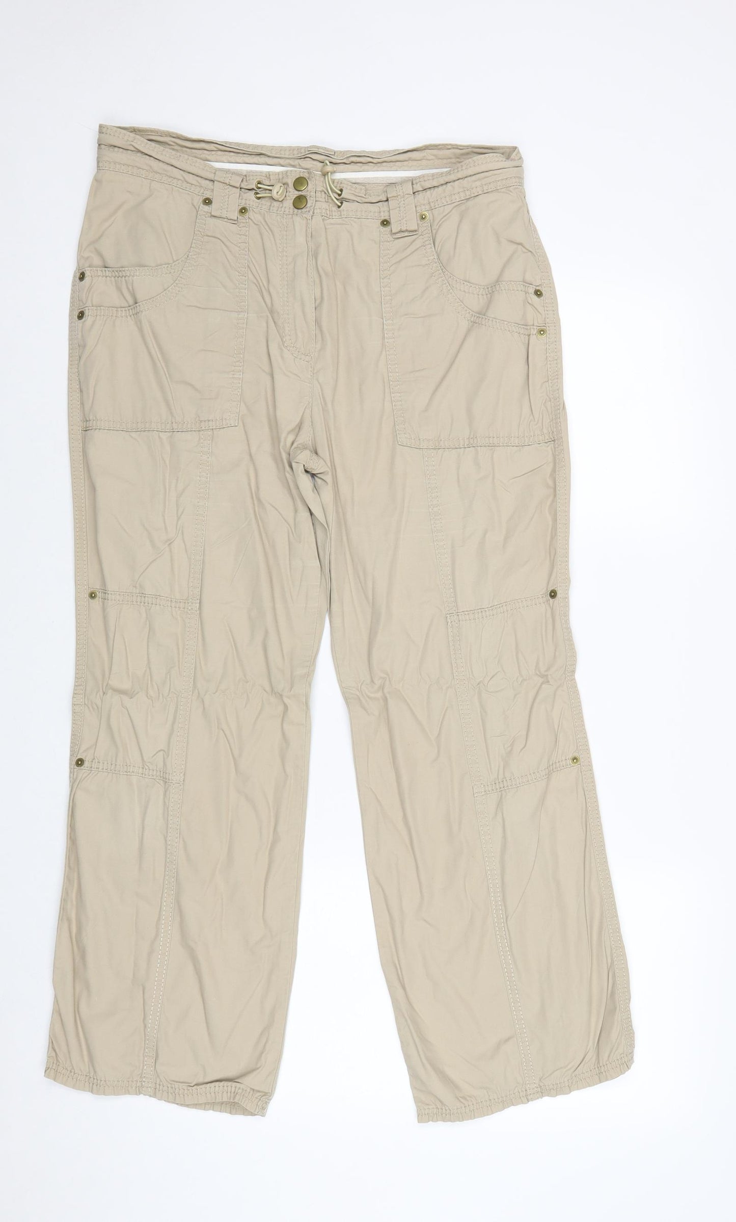Marks and Spencer Womens Beige Cotton Trousers Size 14 Regular Zip