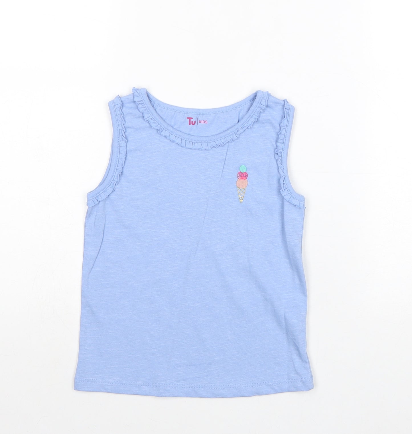 TU Girls Blue 100% Cotton Basic Tank Size 3-4 Years Round Neck Pullover - Ice Cream