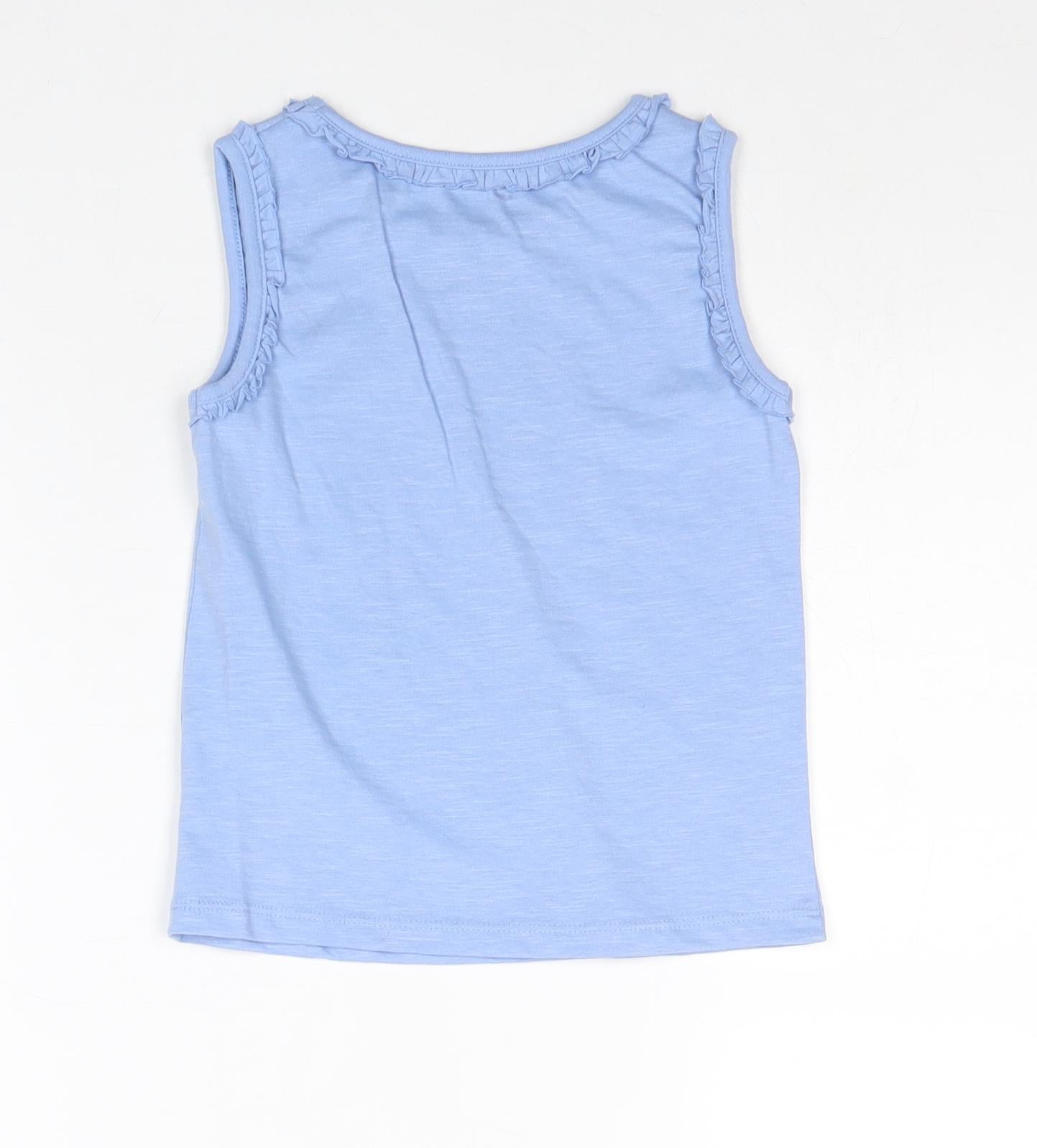 TU Girls Blue 100% Cotton Basic Tank Size 3-4 Years Round Neck Pullover - Ice Cream