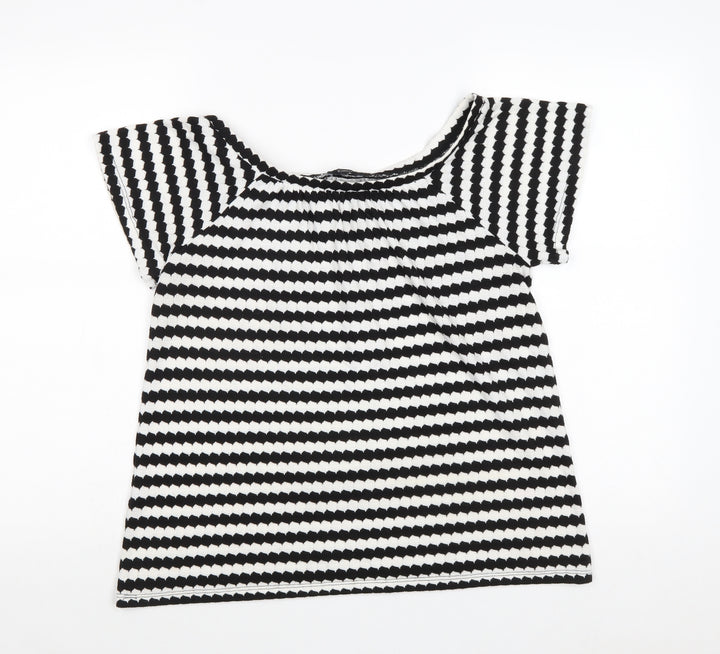 F&F Womens Black Boat Neck Striped Polyester Pullover Jumper Size 8