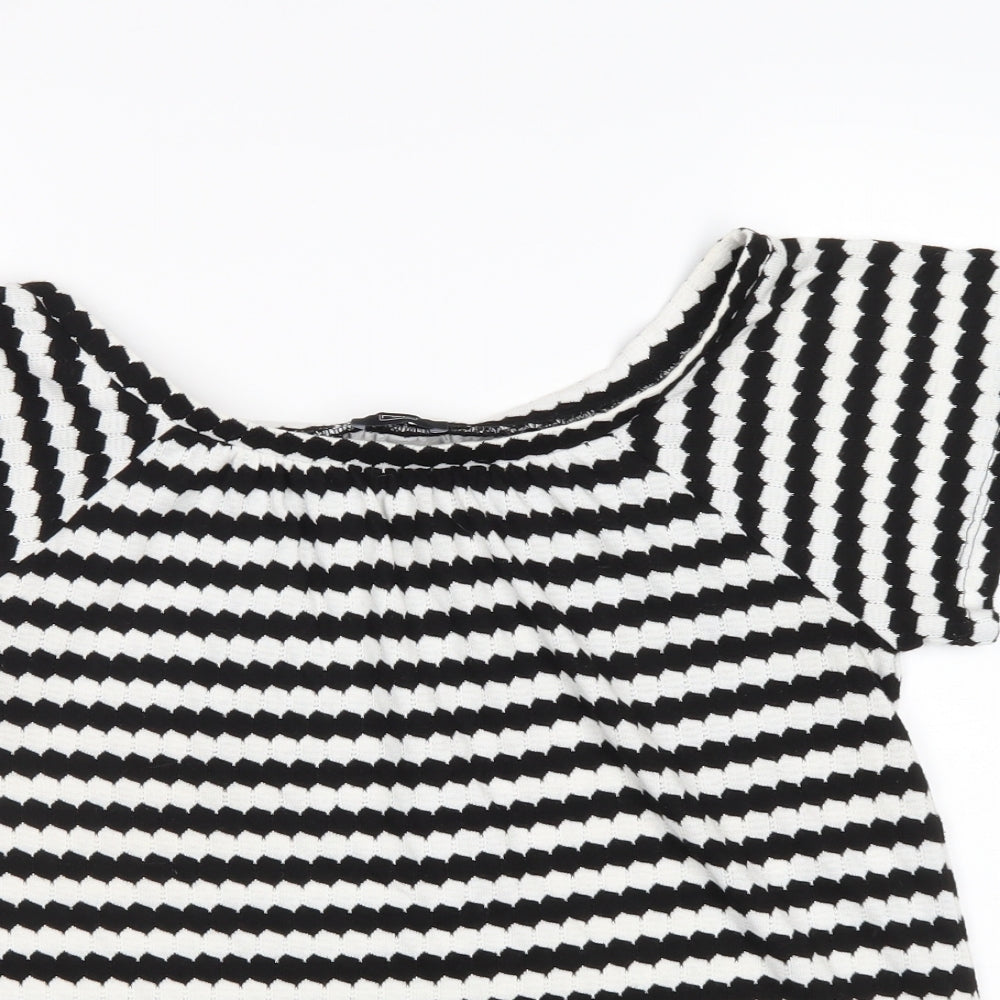 F&F Womens Black Boat Neck Striped Polyester Pullover Jumper Size 8