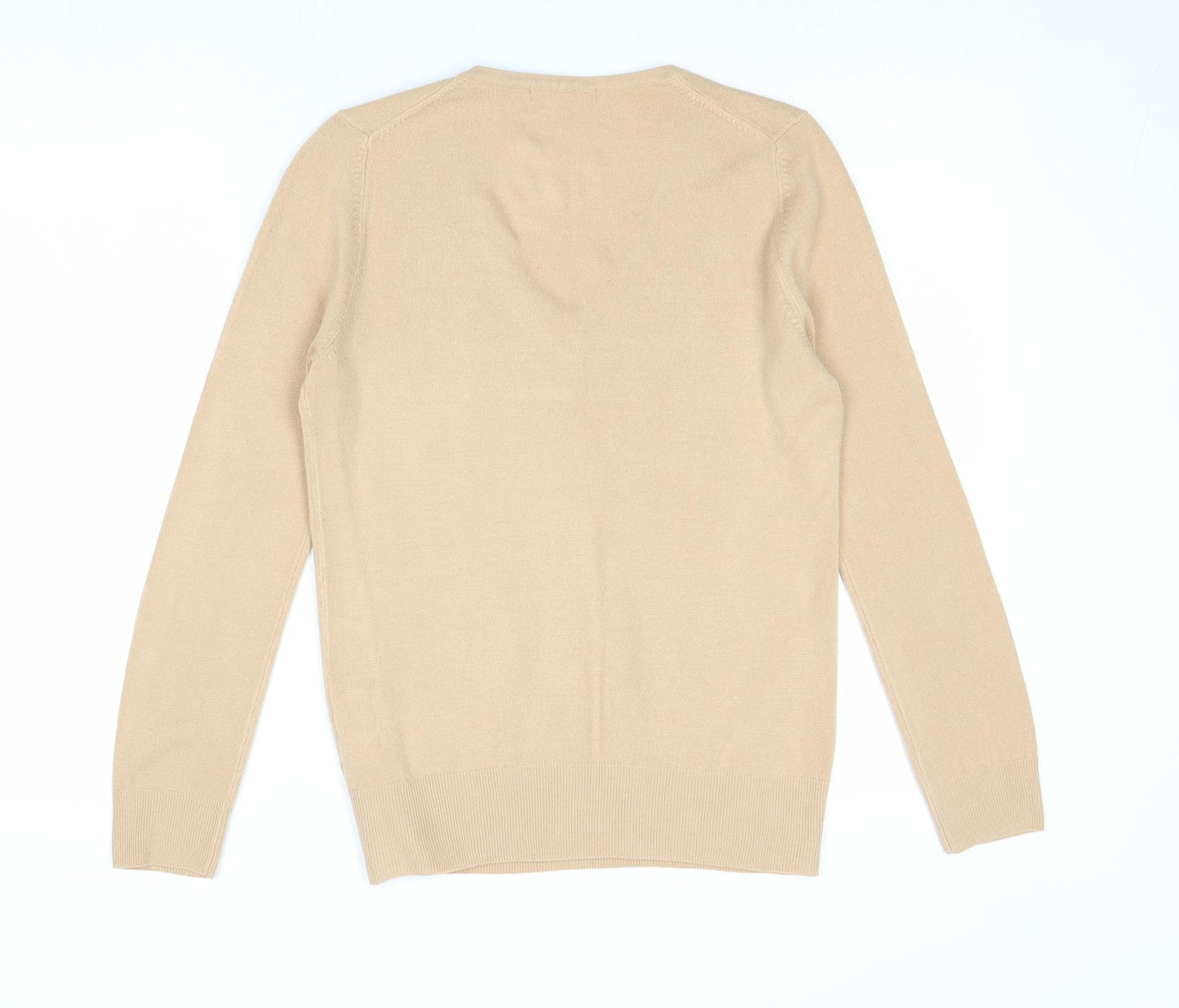 Marks and Spencer Womens Beige V-Neck Acrylic Pullover Jumper Size 8