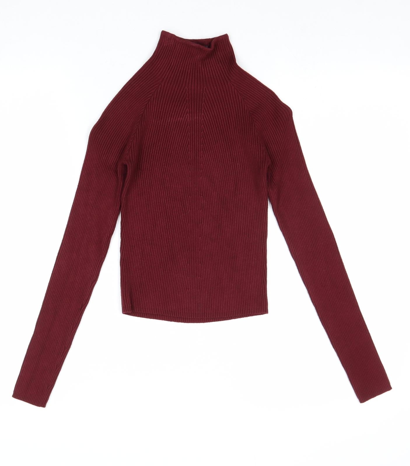 Bershka Womens Red High Neck Viscose Pullover Jumper Size S - Ribbed